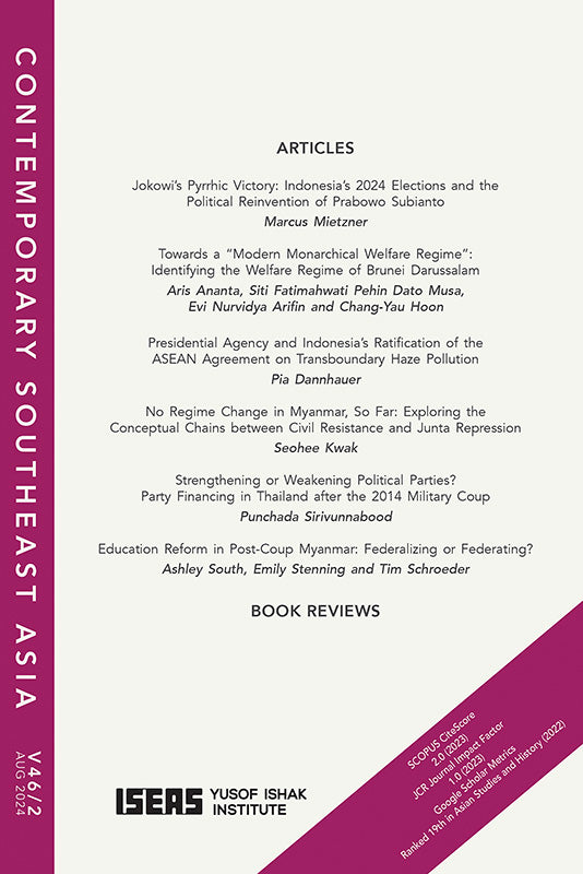 [eJournals]Contemporary Southeast Asia Vol. 46/2 (August 2024) (Jokowi’s Pyrrhic Victory: Indonesia’s 2024 Elections and the Political Reinvention of Prabowo Subianto)