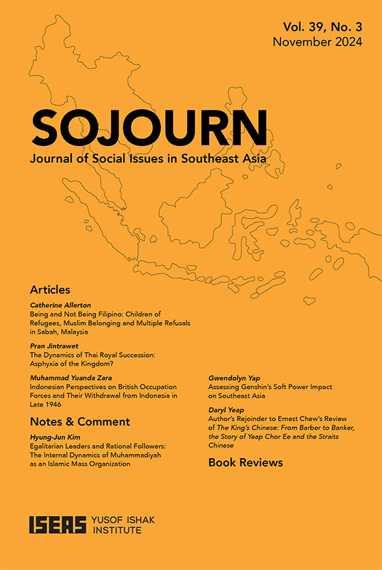 [eJournals]SOJOURN: Journal of Social Issues in Southeast Asia Vol. 39/3 (November 2024) (BOOK REVIEW: <i>Border Humanitarians: Gendered Order and Insecurity on the Thai-Burmese Frontier,</i> by Adam Saltsman)