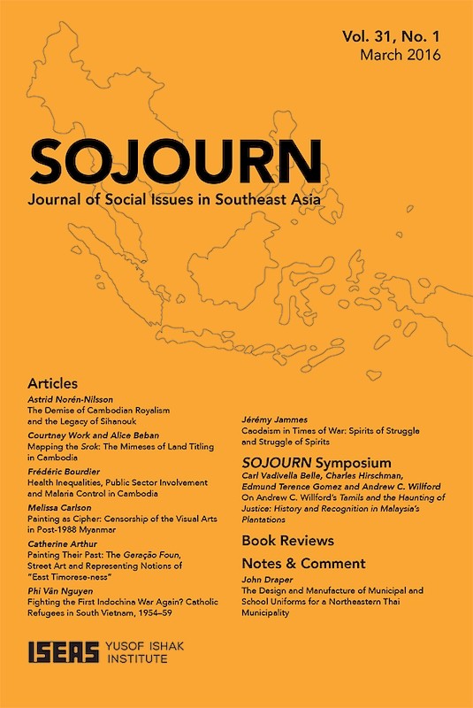 [eJournals]SOJOURN: Journal of Social Issues in Southeast Asia Vol. 31/1 (March 2016) (<i>Tamils and the Haunting of Justice: History and Recognition in Malaysia's Plantations</i>. By Andrew C. Willford. Review essays by Carl Vadivella Belle, Charles H