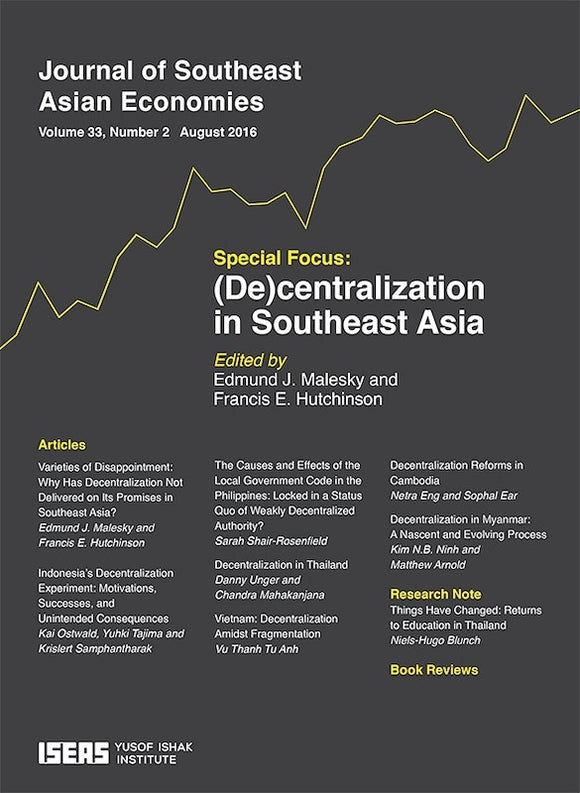 [eJournals]Journal of Southeast Asian Economies Vol. 33/2 (Aug 2016). Special Focus on “(De)centralization in Southeast Asia” (BOOK REVIEW: <i>ASEAN, PRC and India: The Great Transformation</i>, by Asian Development Bank Institute)